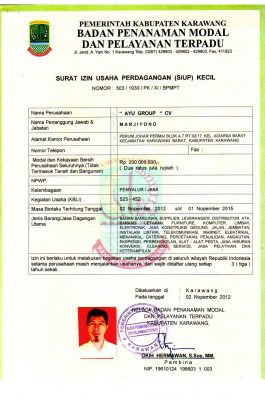 Dokumen Legalitas CV Ayu Group SIUP Kecil