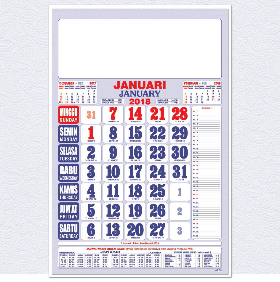 Daftar Harga Kalender AO 2018