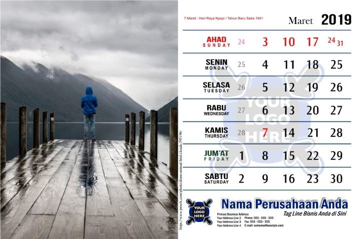 Template Kalender 2019 Free Download Tema Hujan PDF Jpg CDR Corel