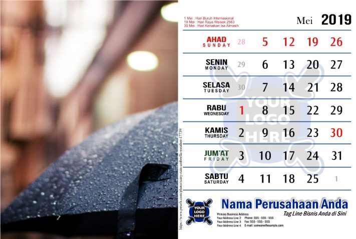 Template Kalender 2019 Free Download Tema Hujan PDF Jpg CDR Corel