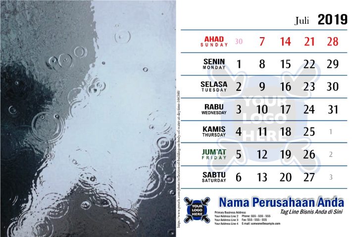 Template Kalender 2019 Free Download Tema Hujan PDF Jpg CDR Corel