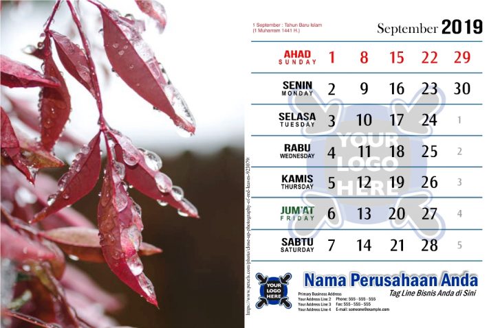 Template Kalender 2019 Free Download Tema Hujan PDF Jpg CDR Corel