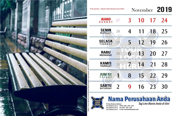 Template Kalender 2019 Free Download Tema Hujan PDF Jpg CDR Corel