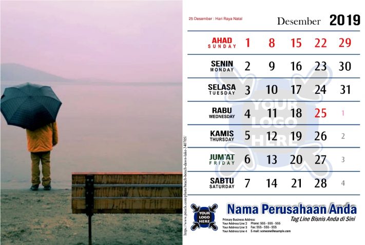 Template Kalender 2019 Free Download Tema Hujan PDF Jpg CDR Corel