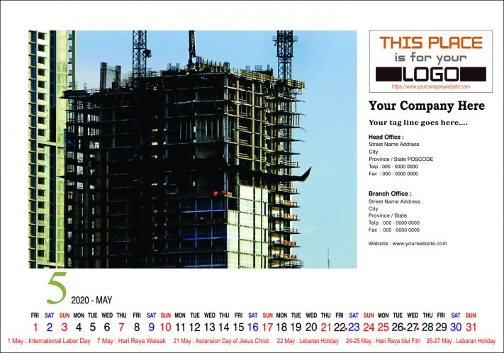 Kalender Meja 2020 Konstruksi Template