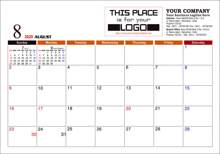 Kalender Meja 2020 Konstruksi Template