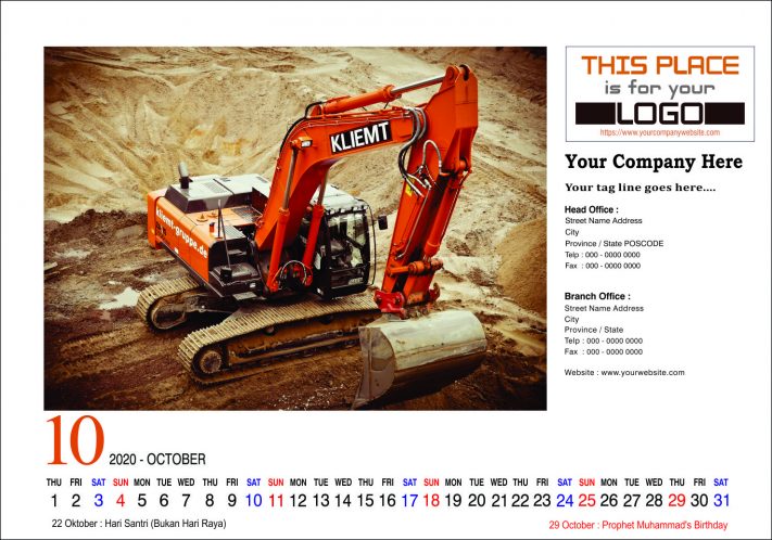 Kalender Meja 2020 Konstruksi Template