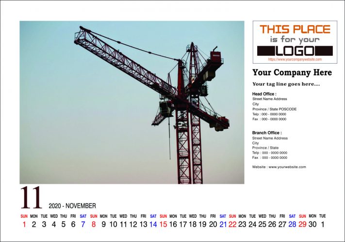 Kalender Meja 2020 Konstruksi Template
