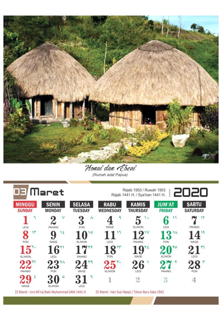 Kalender 2020 Rumah Adat Indonesia